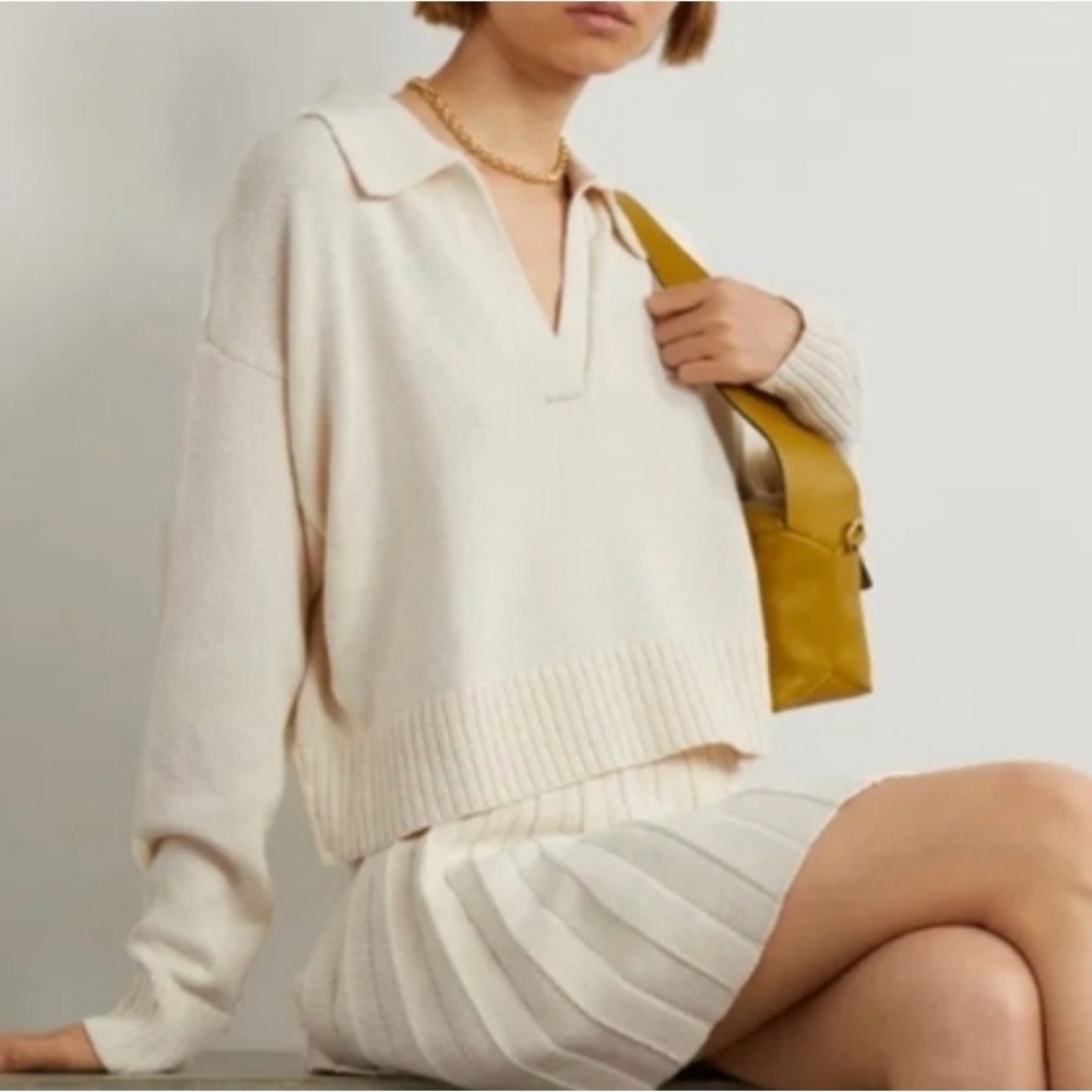 Reformation Francesco‎ Organic Cotton Polo Sweater Gossamer /Ivory S